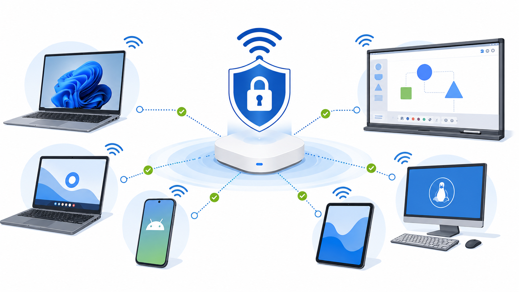 Dispositivos conectados de forma segura a la red WiFi corporativa de un centro educativo
